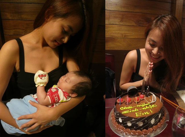 Hoàng Thùy Linh dịu dàng ngắm nhìn em bé của một người bạn trong tiệc sinh nhật đón tuổi 24 (năm 2012)